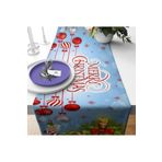 Pelangi Merry Christmas Yılbaşı Tema Leke Tutmaz Kumaş Runner, Kırmızı-Mavi 40 x 140