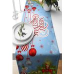 Pelangi Merry Christmas Yılbaşı Temalı Leke Tutmaz Kumaş Salon Mutfak Masa Değişik Ranır Modelleri Runner, Mavi-Kırmızı 40 x 140