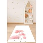 Pelangi Minimal Pembe Çiçek Flower Yıkanabilir Kaymaz Taban Leke Tutmaz Çocuk Odası Halısı, Beyaz-Pembe-Siyah 180 x 280