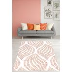Pelangi Minimal Yapraklı Bohem Tarz Minimal Estetik Yıkanabilir Kaymaz Taban Leke Tutmaz Salon Halısı Yoluk, Beyaz-Pembe 180 x 250