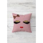 Pelangi Modern Kirpik Çift Tarafı Baskılı Gizli Fermuarlı Yastık Kılıfı Kırlent Koltuk Yastık Kılıfı - 45 x 45 cm - Pembe