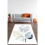 Pelangi Modern Minimalist Bitki Yıkanabilir Kaymaz Taban Leke Tutmaz Salon Halısı Yolluk, Mavi-Beyaz-Gold 100 x 600