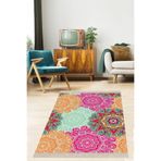 Pelangi Mozaik Mandala Desenli Renk Geçişli Dijital Baskı Yıkanabilir Kaymaz Taban Salon Halısı Ve Yolluk, Pembe-Turuncu 130 x 180