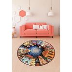 Pelangi Mozaik Renk Geçişli Taş Ev Desenli Dijital Baskı Yıkanabilir Kaymaz Taban Salon Halısı Ve Yolluk, Haki-Mavi 160 x 160