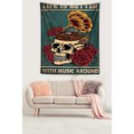 Pelangi Müzkle Hayat Çok Güzel İskelet Kurukafa Leke Tutmaz Kumaş Duvar Örtüsü Duvar Halısı Tapestry PNTR417, 100 x 140