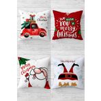 Pelangi Noel Baba Merry Christmas Yılbaşı Gizli Fermuarlı Kırlent Kılıfı Koltuk Yastık Kılıfı Takım(4adet), Kırmızı-Renkli 45 x 45