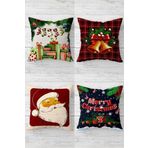 Pelangi Noel Baba Yılbaşı Hediye Çorabı Tema Gizli Fermuarlı Kırlent Kılıfı Yastık Kılıfı Takım(4adet), Kırmızı-Yeşil-Gold 43 x 43