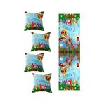 Pelangi Noel Baba Yılbaşı Salon Mutfak Masa Değişik Ranır Modelleri Dekoratif 4'lü Kırlent Kılıfı Runner Set, Mavi-Kırmızı-Yeşil 40 x 140
