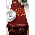 Pelangi Noel Baba Yılbaşı Temalı Leke Tutmaz Kumaş Salon Mutfak Masa Değişik Ranır Modelleri Runner, Bordo-Gold 40 x 140