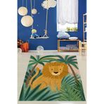 Pelangi Ormandaki Aslan Desenli Yıkanabilir Kaymaz Taban Leke Tutmaz Çocuk Odası Halısı, Kahverengi-Yeşil 80 x 50, 764201050805005