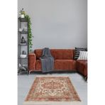 Pelangi Osmanlı Motif Çerçeveli Dijital Baskı Yıkanabilir Kaymaz Taban Klasik Salon Halı ve Yolluk, Kiremit-Bej 80 x 350