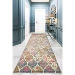 Pelangi Osmanlı Motif Şal Desen Çerçeveli Dijital Baskı Yıkanabilir Kaymaz Taban Düz Salon Halı ve Yolluk, Pembe-Mavi 100 x 150, 9555521111001507