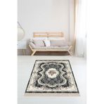 Pelangi Osmanlı Motifi Çiçek Desen Dijital Baskı Yıkanabilir Modern Salon Halısı Ve Yollu, Antrasit 180 x 300
