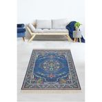 Pelangi Osmanlı Motifler Desenli Etnik Dijital Baskı Yıkanabilir Kaymaz Taban Eskitme Salon Halı Ve Yolluk, Mavi 80 x 600