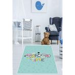 Pelangi Panda Time Pandalı Halı Dijital Baskılı Kaymaz Taban Yıkanabilir Çocuk Bebek Odası Halısı, Mavi-Pembe 160 x 350