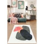 Pelangi Pastel İskandinav Bohem Tarz Geometrik Yıkanabilir Kaymaz Taban Leke Tutmaz Salon Halısı Yoluk, Beyaz-Pembe-Gri 130 x 180
