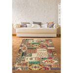 Pelangi Patchwork Etnik Desenli Yıkanabilir Kaymaz Taban Leke Tutmaz Çocuk Odası Halısı, Krem-Bordo-Sarı 100 x 250