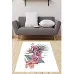 Pelangi Pembe Flamingo Zambak Çiçek Desenli Dijital Baskı Yıkanabilir Kaymaz Taban Salon Halısı Ve Yolluk, Beyaz-Pembe 100 x 200