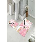 Pelangi Pembe Makyaj Çanta Banyo Halısı Ikili Klozet Takımı Kaymaz Taban (60 cm x 100 cm + 40 cm x 60 cm)