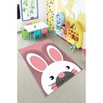 Pelangi Pembe Tavşan Desenli Yıkanabilir Kaymaz Taban Leke Tutmazbebek Ve Çocuk Odası Halısı, Pembe-Beyaz 120 x 160, 901357021120160