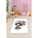 Pelangi Prenses Dijital Baskı Yıkanabilir Kaymaz Taban Çocuk Bebek Odası Halısı, Gri-Beyaz 160 x 240