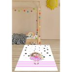 Pelangi Prenses Unicorn Yıldız Desenli Dijital Baskı Yıkanabilir Kaymaz Taban Bebek Ve Çocuk Odası Halısı, Pembe-Siyah 180 x 300