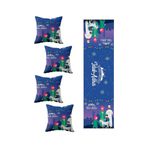 Pelangi Ramazan Aile Salon Mutfak Masa Değişik Ranır Modelleri Dekoratif 4'lü Kırlent Kılıfı ve Runner Seti, Mavi-Yeşil 40 x 140