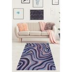 Pelangi Renk Bloklu Dalgalar Desenli Yıkanabilir Kaymaz Taban Leke Tutmaz Salon Halısı Yoluk, Mor-Lila 80 x 50