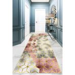 Pelangi Renk Geçişli Geometrik Desenli Dijital Baskı Yıkanabilir Modern Salon Halı ve Yolluk, Pembe - Beyaz 80 x 400, 95556740804007