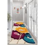 Pelangi Renkli Gelincik Çiçek Desenli Etnik Dijital Baskı Yıkanabilir Modern Salon Halı ve Yolluk, Bej 100 x 350, 95544271003507