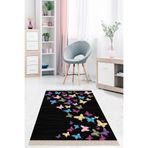 Pelangi Renkli Kelebek Desenli Dijital Baskı Yıkanabilir Kaymaz Taban Modern Salon Halı Ve Yolluk, Siyah-Renkli 120 x 180