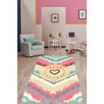 Pelangi Renkli Retro Desen Yıkanabilir Kaymaz Taban Leke Tutmaz Çocuk Odası Halısı, Pembe-Turkuaz-Bej 160 x 250