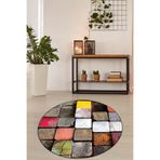 Pelangi Renkli Taş Desenli Dijital Baskı Yıkanabilir Kaymaz Taban Modern Salon Halısı, Çok Renkli 140 x 140, 9998003714014005