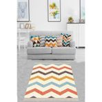 Pelangi Renkli Zigzag Desenli Dijital Baskı Yıkanabilir Kaymaz Taban Leke Tutmaz Modern Zigzag Salon Halısı, Krem-Renkli 80 x 600