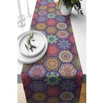 Pelangi Retro Mandala Desenli Leke Tutmaz Kumaş Salon Mutfak Masa Değişik Ranır Modelleri Runner, Mor 40 x 140