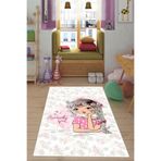 Pelangi Romantic Girl Çiçekli Desen Dijital Baskılı Kaymaz Taban Yıkanabilir Genç Kız Odası Halısı, Şeker Pembe 100 x 600