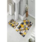 Pelangi Sarı Gri Geçiş Banyo Halısı Ikili Klozet Takımı Kaymaz Tabanlı Banyo Paspas Takımı (60x100 + 40x60)