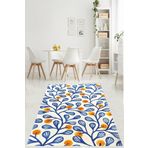 Pelangi Sarmaşık Yapraklı Yemişli Bitki Desen Yıkanabilir Kaymaz Taban Leke Tutmaz Salon Halısı Yoluk, Mavi-Sarı 120 x 200