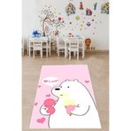 Pelangi Sevimli Ayı Desenli Halı Dijital Baskı Yıkanabilir Kaymaz Taban Leke Tutmaz Çocuk Odası Halısı, Pembe-Beyaz 80 x 250