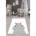 Pelangi Sevimli Hipopotam Su Aygırı Yıldızlı Yıkanabilir Kaymaz Taban Leke Tutmaz Çocuk Odası Halısık, Gri-Beyaz-Siyah 180 x 300, 76420421803001