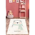 Pelangi Sevimli Kutup Ayı Ve Yıldız Desenli Yıkanabilir Kaymaz Taban Leke Tutmaz Çocuk Odası Halısı, Beyaz-Mint 100 x 350