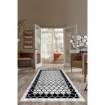 Pelangi Siyah Çerçeveli Kupa Desenli Yıkanabilir Kaymaz Taban Leke Tutmaz Modern Salon Halısı Ve Yolluk, Gri-Siyah 60 x 120