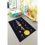 Pelangi Siyah Gezegen Desenli Eğitici Yıkanabilir Kaymaz Taban Leke Tutmazbebek Ve Çocuk Odası Halısı, Siyah 100 x 500, 901357029100500