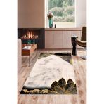 Pelangi Siyah Gül Ve Yaprak Desenli Yıkanabilir Kaymaz Taban Leke Tutmaz Modern Salon Halısı Ve Yolluk, Krem-Siyah 120 x 200
