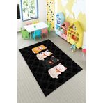 Pelangi Siyah Kedi Desenli Çocuk Yıkanabilir Kaymaz Taban Leke Tutmazbebek Ve Çocuk Odası Halısı, Siyah-Krem 160 x 250