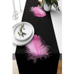 Pelangi Siyah Zeminde Pembe Tüy Desenli Leke Tutmaz Kumaş Salon Mutfak Masa Değişik Ranır Modelleri Runner, Siyah 40 x 140