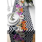 Pelangi Siyah Zigzag Desenli Leke Tutmaz Kumaş Salon Mutfak Masa Değişik Ranır Modelleri Runner, Siyah-Beyaz-Turuncu-Pembe 40 x 140