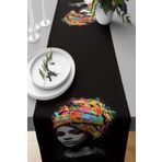 Pelangi Siyahi Kadın Leke Tutmaz Kumaş Salon Mutfak Masa Değişik Ranır Modelleri Runner, Siyah-Turuncu-Mavi 40 x 140