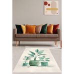 Pelangi Tropikal İğne Yapraklı İskandinav Bohem Tarz Yıkanabilir Kaymaz Taban Leke Tutmaz Salon Halısı Yoluk, Yeşil-Beyaz 180 x 250