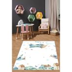 Pelangi Uçaklar Bulutlar Yıldızlar Yıkanabilir Kaymaz Taban Leke Tutmaz Çocuk Odası Halısı, Beyaz 100 x 150, 7642010710015005